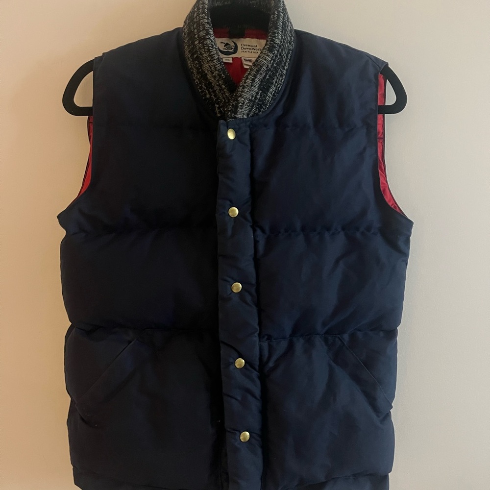 Crescent Down Works Navy Down Vest with Red Lining Water Proof